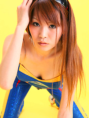 Minami Haduki Asian busty is hot cupcake in blue latex outfit