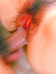Akina Hara Asian has hairy fish taco licked and roughly fucked
